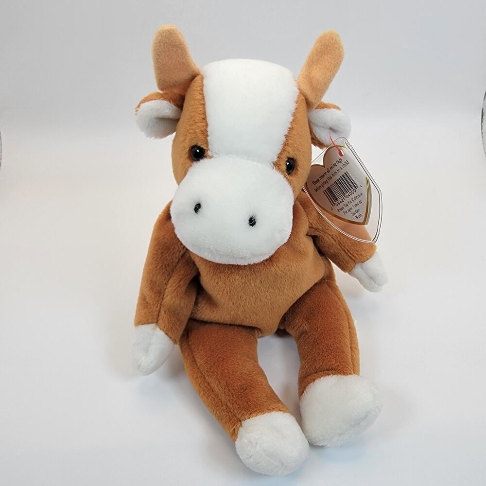 MWMT Ty Beanie Baby Bessie the Cow 1995 PVC Pellets Brown White Plush